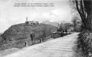 Enea Pedrini 1945, Cartolina d'epoca, Sorengo 1910. Si noti il Colle di Sorengo con solo la Chiesa., Famiglia Pedrini